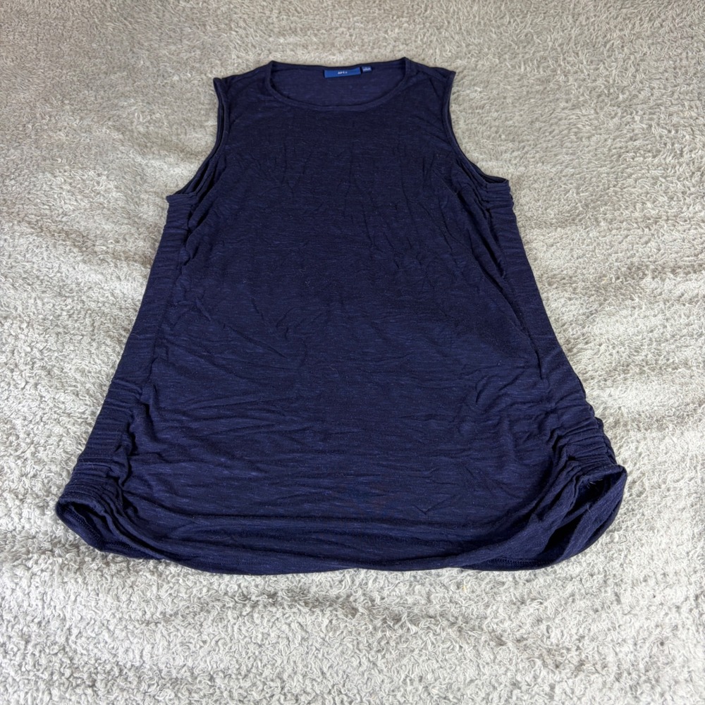 Apt. 9 Womens Navy Blue Ruched Side Sleeveless Tank Top Crew Neck Size L